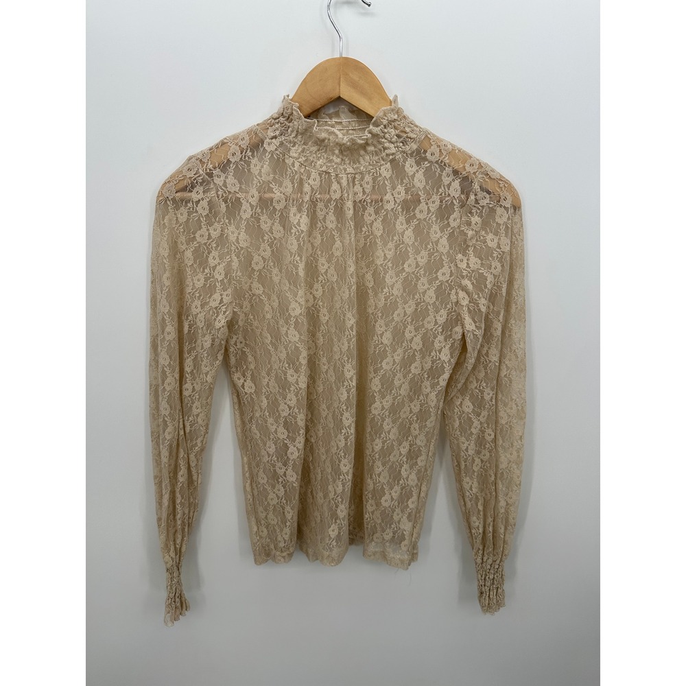 Cream Lace Mesh Layering Top Sz L Stretch Festival Boho Gypsy Hippie‎ Concert
